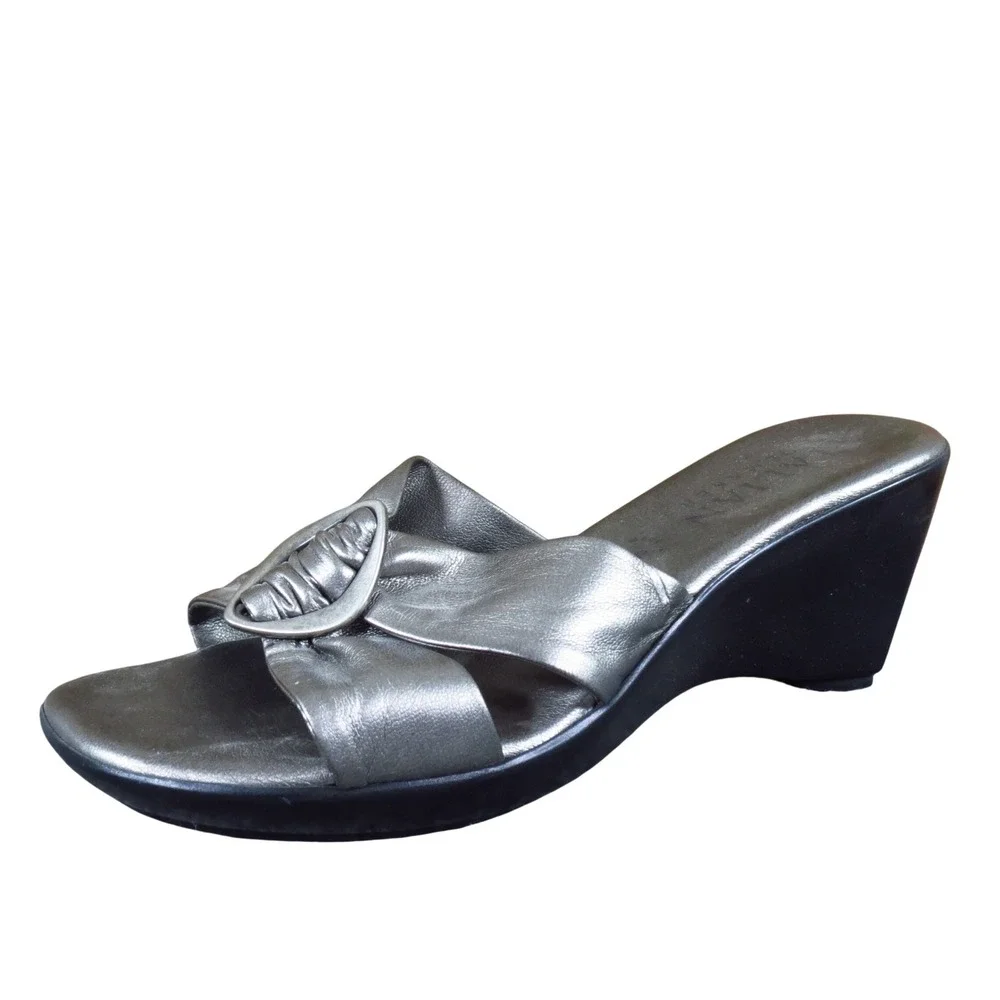 Italian Shoemakers Women Wedge Slide Sandals Size 7 Dressy Pewter Metallic